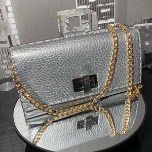 Authentic FENDI Metallic Silver Long Wallet